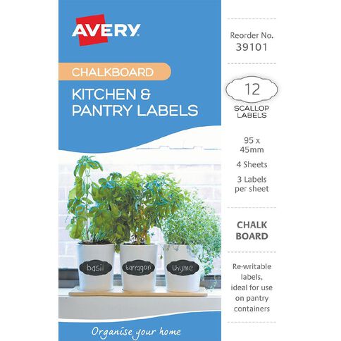 Avery Chalkboard Handwritable Kitchen Labels 95mm x 45mm 12 Labels