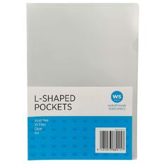 WS L-Shaped Pockets 10 Pack Clear A4
