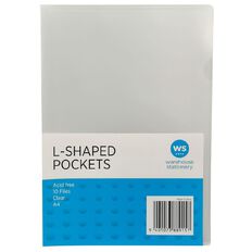 WS L-Shaped Pockets 10 Pack Clear A4