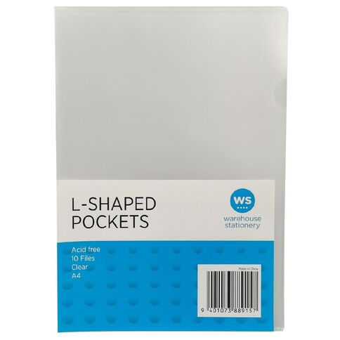 WS L-Shaped Pockets 10 Pack Clear A4