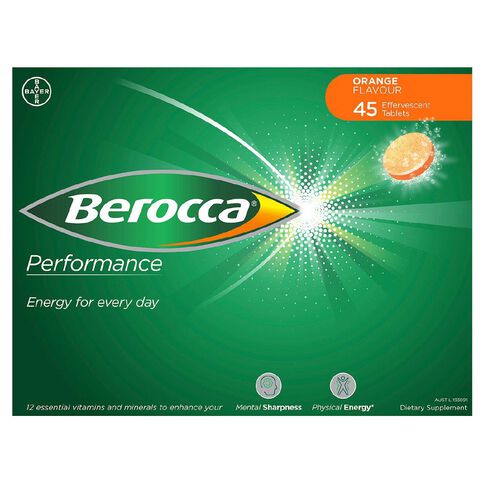 Berocca Energy Vitamin B & C Orange Flavour Effervescent Tablets 45 Pack