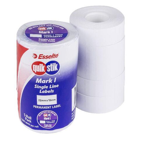 Quik Stik Labels Price Gun 22 x 12mm Permanent 1500/Roll 5 Pack
