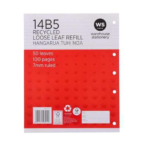 WS Pad Refill 14B5 7mm Ruled 50 Leaf Red