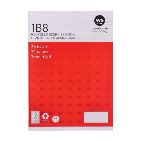 WS Exercise Book 1B8 7mm Ruled 36 Leaf Red