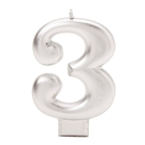 Candle Metallic Numeral #3 Silver