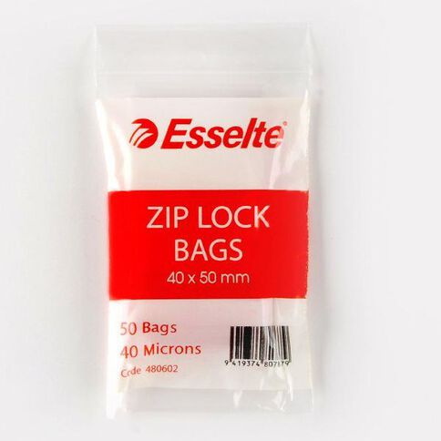 Esselte Zip Lock Bags 40mm x 50mm 50 Pack Clear