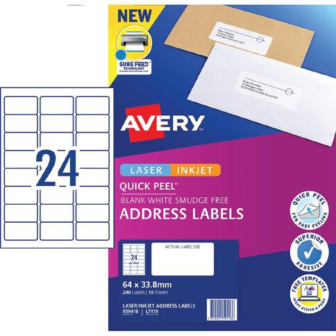 Avery Quick Peel Address Labels Sure Feed Laser & Inkjet Printers
