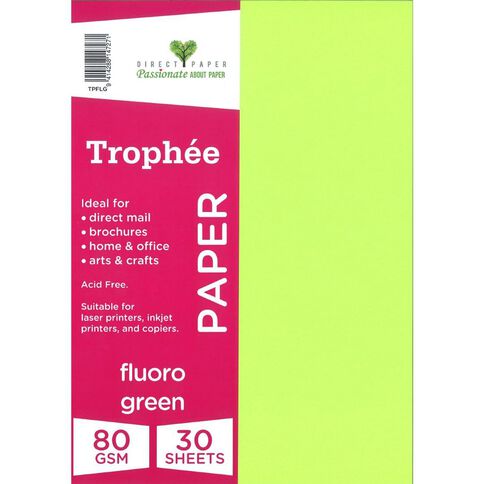 Trophee Paper 80gsm 30 Pack Fluoro Green A4