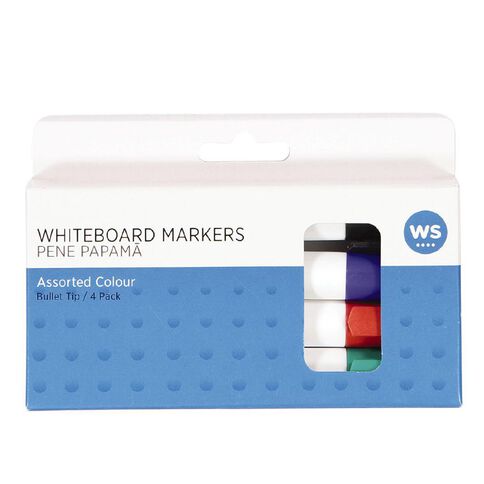WS Whiteboard Markers Bullet 4 Pack Assorted