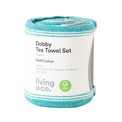 Living & Co Dobby Tea Towel Set Stripe Multi-Coloured 8 Pack