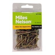 Miles Nelson Yellow Zinc Square Drive Screws 8mm x 38mm