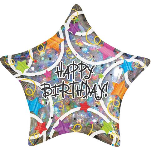 Anagram Holographic Happy Birthday Stars Foil Balloon Standard 17in