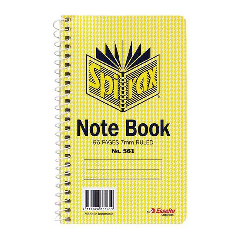 Spirax Notebook Spiral No.561 96pg 7mm Ruled 147 x 87mm Yellow Mid