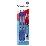Paper Mate Profile Retractable Ball Pen 1.0mm Blue Mid 2 Pack