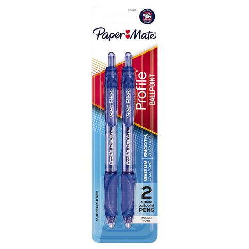 Paper Mate Profile Retractable Ball Pen 1.0mm Blue Mid 2 Pack