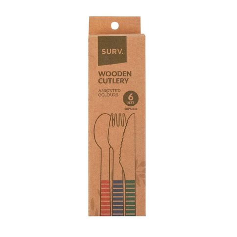 SURV. Wooden Printed Cutlery Set Multi-Coloured 18 Pack
