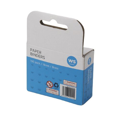 WS Paperbinders 19mm 100 Pack Brass