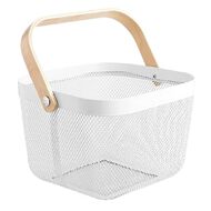 Living & Co Square Mesh Basket with Wooden Handle White