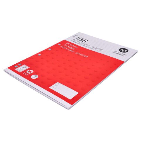 WS Exercise Book 1B8 7mm Ruled 36 Leaf Punched Red