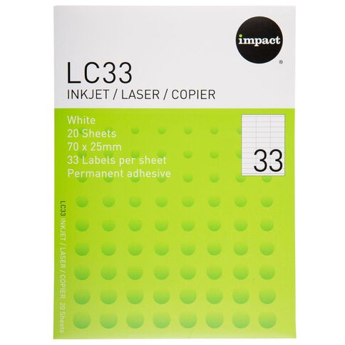 Impact Labels 20 Sheets A4/33 White