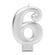 Candle Metallic Numeral #6 Silver