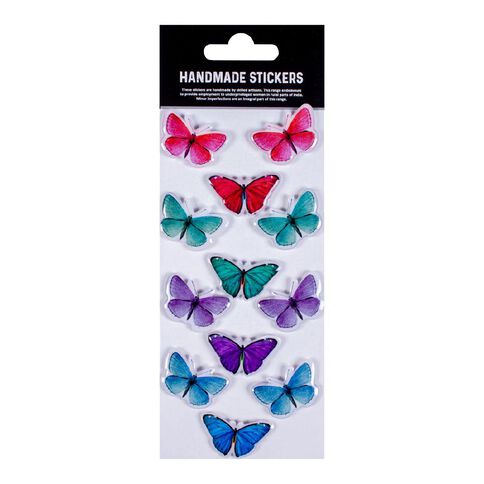 Handmade Sticker Glassy Butterfly Citrus Orchid 12pc