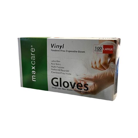 Maxcare Powder Free Multi Purpose Vinyl Gloves Clear 100 Pack Large
