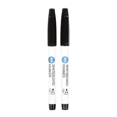 WS Whiteboard Markers Fine 2 Pack Black