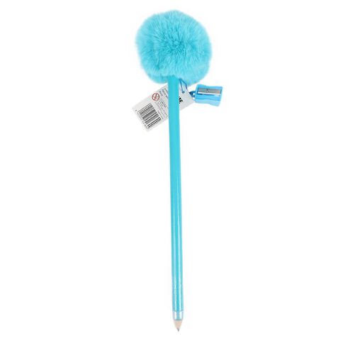 Kookie Jumbo Pom Pencil W Sharpener Aqua