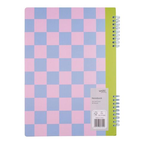 Uniti Stationery Pink Blue Checks A4 Notebook