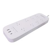 CordTech 8 Outlet Powerboard With Surge & 5.4A USB White