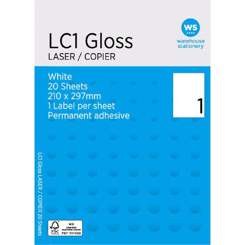 WS Labels 20 Sheets A4/1 Gloss White
