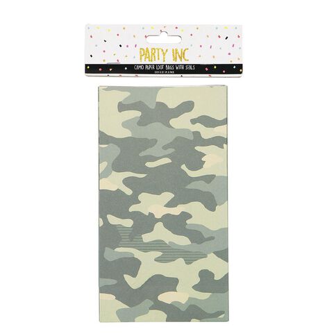 Party Inc Camo Paper Loot Bags with Seals 12cm x 22cm 8 Pack