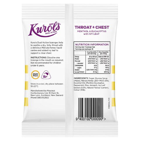 Kurols Dual Action Lozenges Throat & Chest 16 Pack