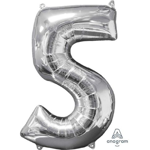 Amscan Mid-Size Shape Silver Numeral 5
