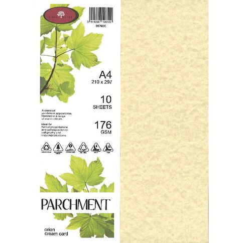 Direct Paper Parchment Card 176gsm 10 Pack Orion Cream A4