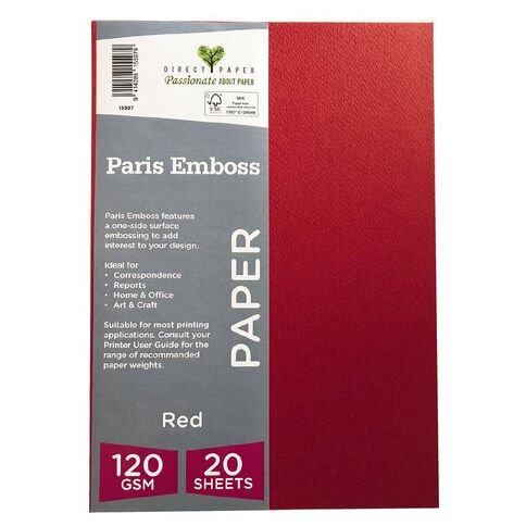 Direct Paper Paris Emboss 120gsm A4 20 Pack Red