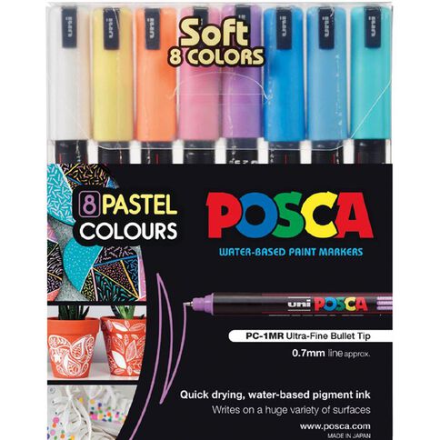 Uni Posca Marker 0.7mm Soft Colours 8 Pack Assorted