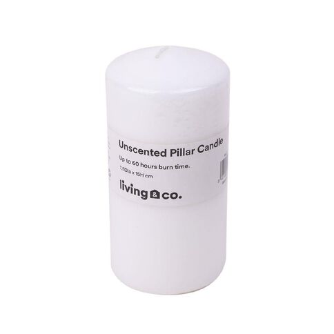 Living & Co Unscented Pillar Candle White 7.5x15cm