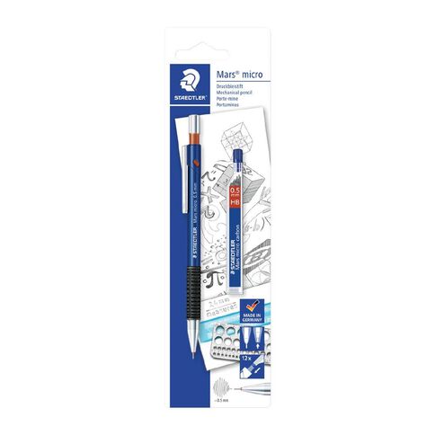 Staedtler Mars Micro Mechanical Pencil 0.5mm with Spare Leads Blue Mid