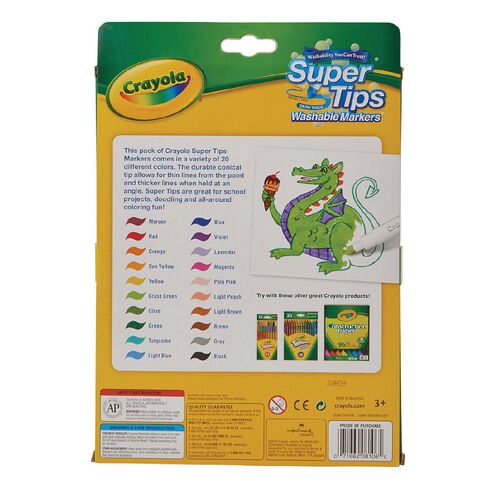 Crayola Washable Markers, Nontoxic, Super Tips - 20 markers