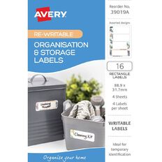 Avery Re-writable Rectangle Palm Holiday Design Storage Labels 16 Pack