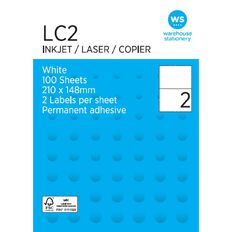 WS Labels 100 Sheets A4  2 x 210 x 147mm