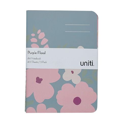 Uniti Notebook Floral Purple Mid 3 Pack