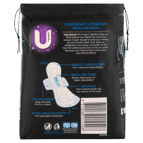 U By Kotex Overnight Ultra Thin Pads with Wings 10 Pack