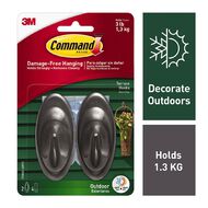 Command Outdoor Hooks & Foam Strips Slate Terrace 2 Hooks