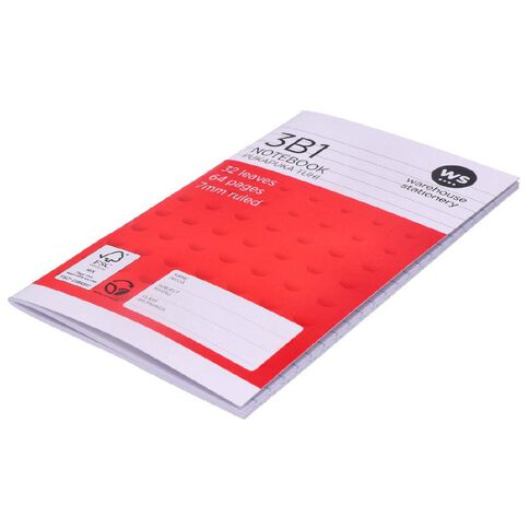 WS Notebook 3B1 7mm Ruled 32 Leaf Red Mid