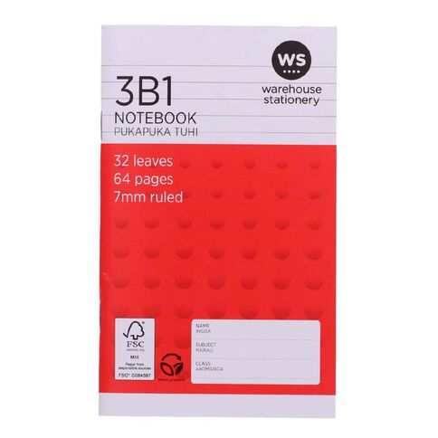 WS Notebook 3B1 7mm Ruled 32 Leaf Red