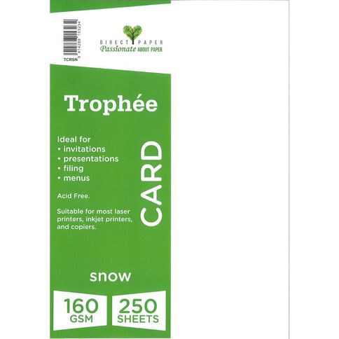 Trophee Card 160gsm Snow White A4 250 Pack