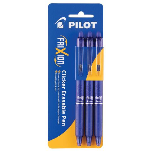 Pilot Frixion Erasable 0.7mm Fine Clicker Gel Pen Blue 3 Pack
